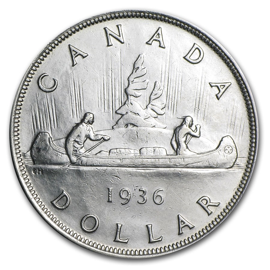 1936 Canada Silver Dollar George V: 1936 Canada Silver Dollar George V AU SKU no: RBJ47646 Year: 1936 Grade: Almost Unc Grade Service: None Denomination: $1.00 Mint Mark: RCM (Not Shown) Metal Content: 0.6 troy oz