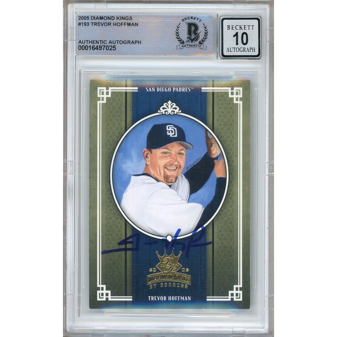 trevor hoffman san diego padres signed: trevor hoffman san diego padres signed 2005 diamond kings card BGS auto 10 graded This autographed baseball card features the signature of Trevor Hoffman, a Hall of Famer for the San Diego Padres. Cer