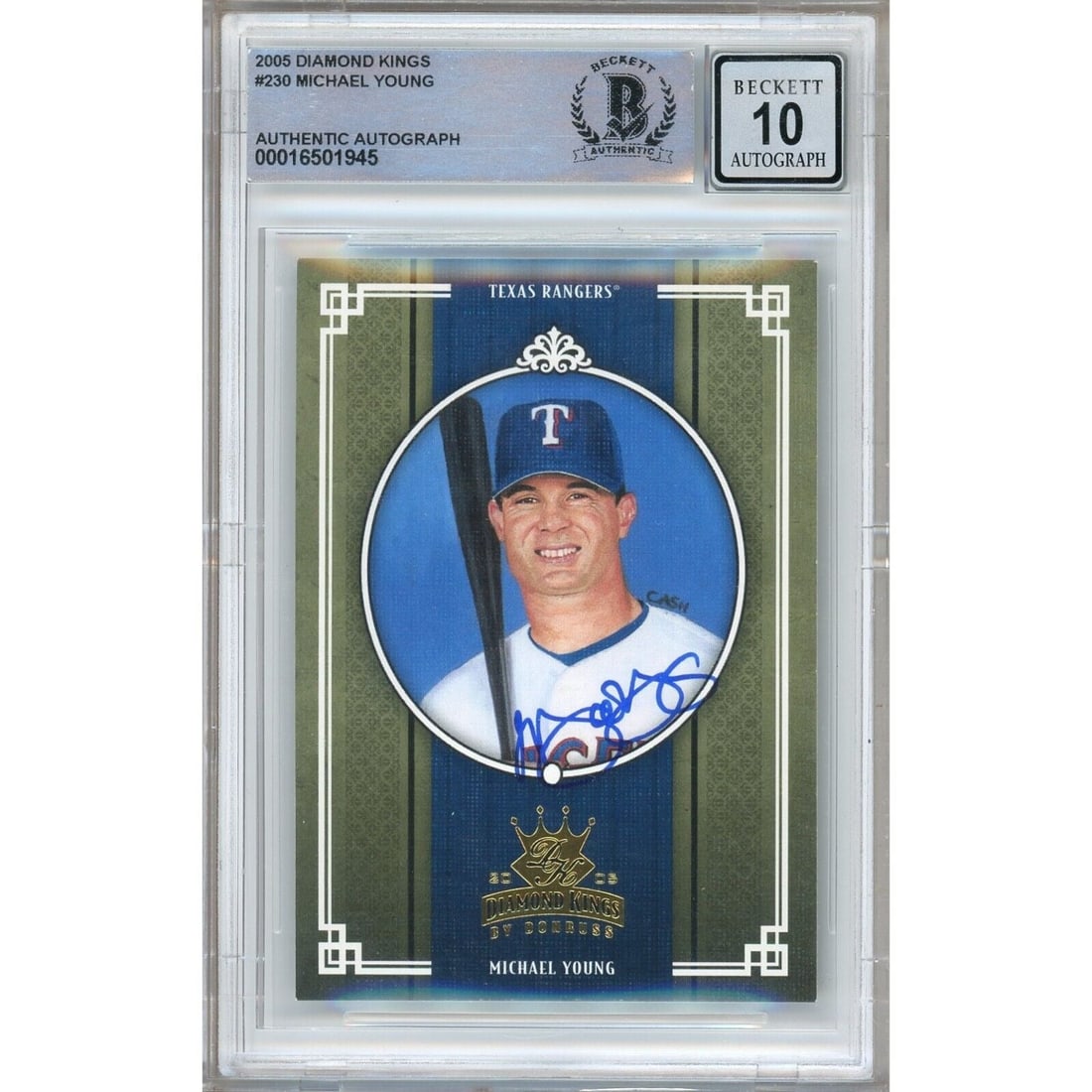 michael young texas rangers signed 2005: michael young texas rangers signed 2005 diamond kings card BAS BGS auto 10 graded This Michael Young Texas Rangers autographed baseball card is a valuable addition for any fan or collector. The autogr