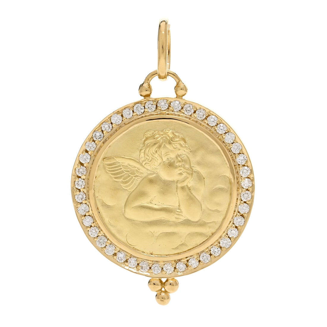 Temple St. Clair 18K Yellow Gold: Temple St. Clair 18K Yellow Gold Diamond 25mm Pave Angel Pendant Brand: TEMPLE ST. CLAIR Condition: Excellent Condition Details: Hardware: Faint scratch(es),Box, Due to grading limitations imposed by 
