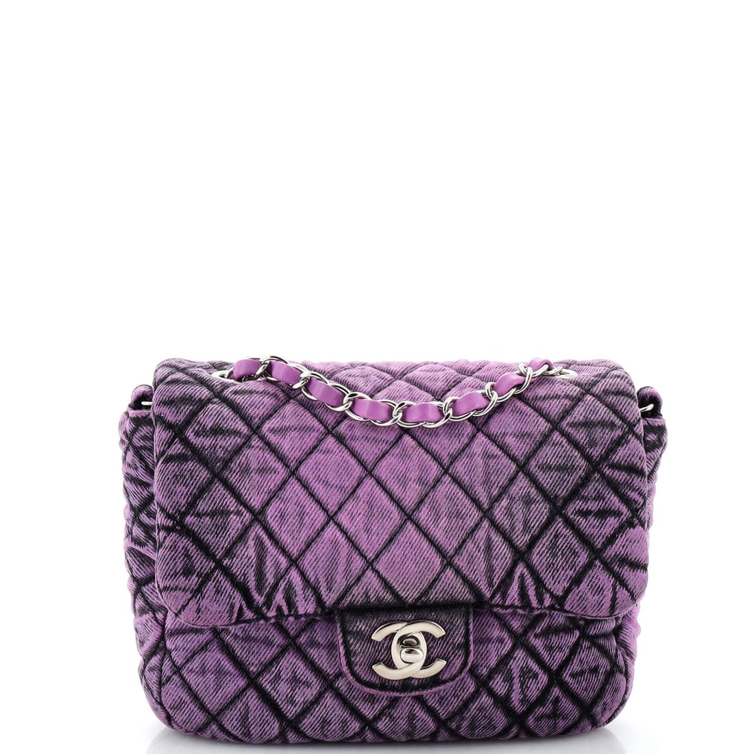 Chanel Denimpression Flap Bag Quilted Distressed: Chanel Denimpression Flap Bag Quilted Distressed Denim Small Exterior Color: Purple Interior Color: Purple Exterior Material: Denim Interior Material: Denim Hardware Color: Silver Accessories: Aut