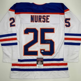 autographed/signed darnell nurse edmonton white hockey