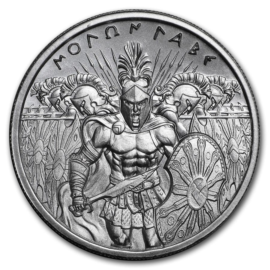 2 oz Silver High Relief Round: 2 oz Silver High Relief Round - Molon Labe (Type 2) SKU no: RBJ181863 Grade: None Grade Service: None Mint Mark: N/A - Not Available Metal Content: 2 troy oz Purity: .999 Thickness: 6 mm
