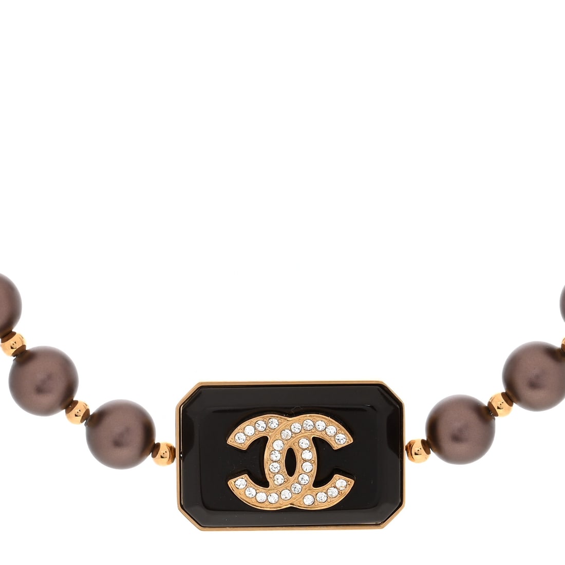 Chanel Pearl Crystal CC Choker Necklace: Chanel Pearl Crystal CC Choker Necklace Brown Gold Brand: CHANEL Condition: Excellent Condition Details: Hardware: Scratch(es),Box, Pouch, Due to grading limitations imposed by mounted stones, all gra