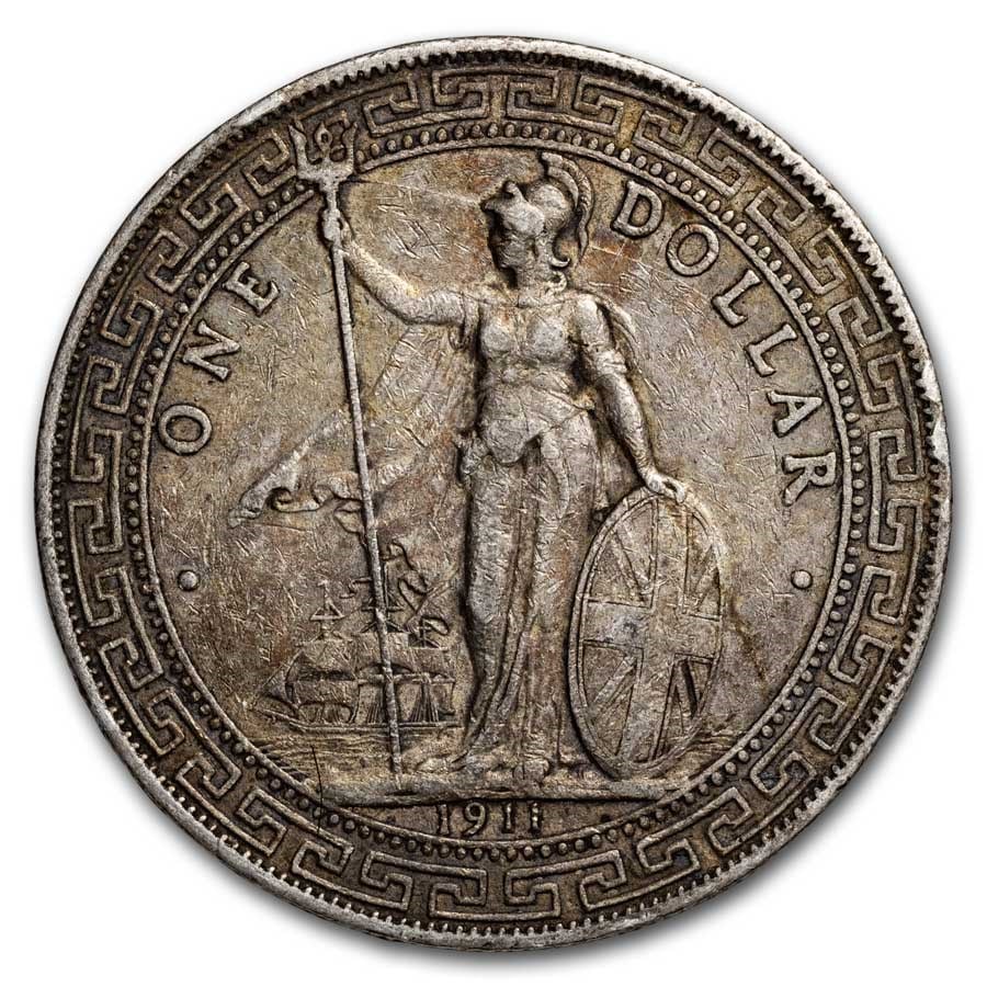 1911-B Great Britain Silver Trade Dollar: 1911-B Great Britain Silver Trade Dollar XF Product ID: 293012 Year: 1911 Grade: Extra Fine Grade Service: None Denomination: 1 Trade Dollar Mint Mark: B - Bombay Metal Content: 0.78 troy