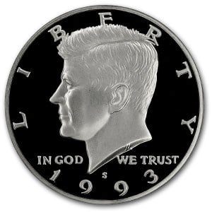1993-S Kennedy Half Dollar Gem Proof: 1993-S Kennedy Half Dollar Gem Proof Product ID: 6111 Year: 1993 Grade: Proof Grade Service: None Denomination: 50 Cents Mint Mark: S - San Francisco Metal Content: 0 troy oz Pur