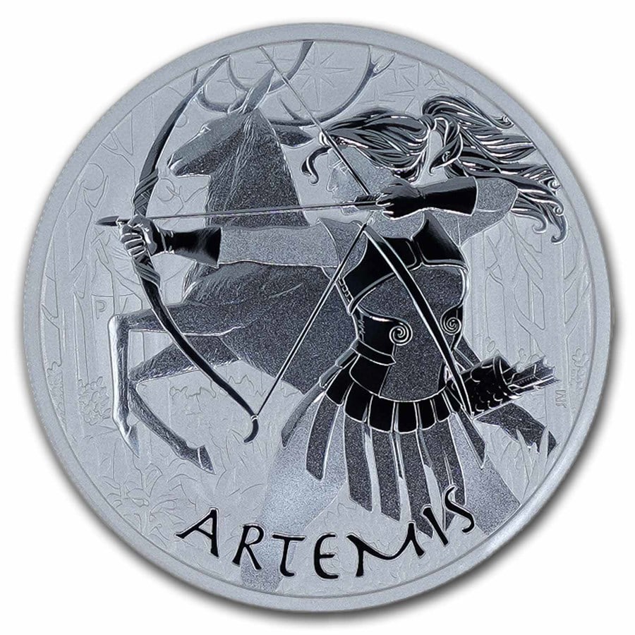 2023 Tuvalu 1 oz Silver Gods: 2023 Tuvalu 1 oz Silver Gods of Olympus BU (Artemis) Product ID: 283968 Year: 2023 Grade: Brilliant Unc Grade Service: None Denomination: 1 Dollar Mint Mark: P - Perth Metal Content: 1 tr