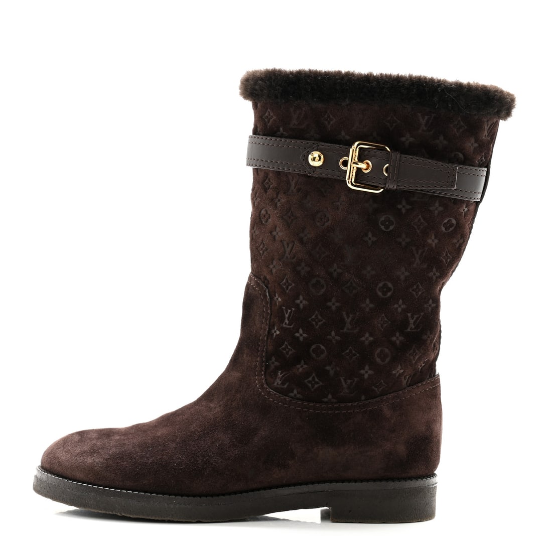 Louis Vuitton Suede Fur Wintry Boots: Louis Vuitton Suede Fur Wintry Boots 37 Brown Brand: LOUIS VUITTON Condition: Shows Wear Condition Details: Exterior: Creases, faint scuffs, surface wear, Other: Scuffs at soles, Hardware: Faint scrat