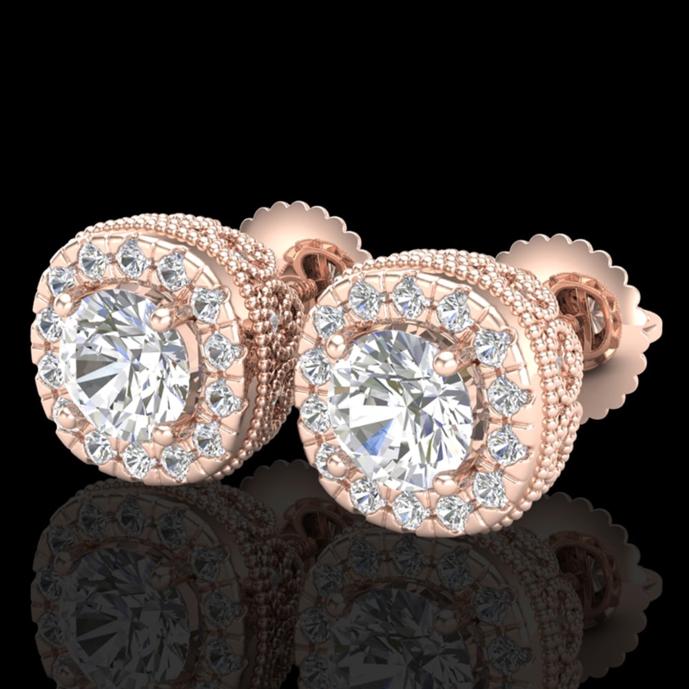 1.69 ctw VS/SI Diamond Solitaire Art Deco Stud Earrings 18k Rose Gold: 1.69 ctw VS/SI Diamond Solitaire Art Deco Stud Earrings 18k Rose Gold Item: Diamond StudTotal Gem weight: 1.69 carats Metal: Solid 18k Rose Gold Gold Product Weight: Approx. 8 grams Jewelry Note