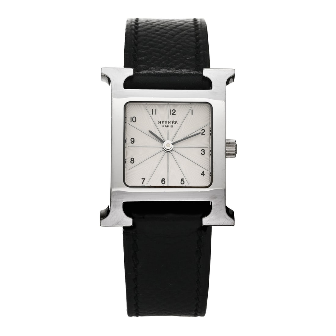 Hermes Stainless Steel Epsom 21mm Heure H Hour Quartz Watch Noir: Hermes Stainless Steel Epsom 21mm Heure H Hour Quartz Watch Noir Brand: HERMES Condition: Shows Wear Condition Details: Hardware: Scratch(es), , Box Circumference: 6.25 in to 0.00 in Case: 21 mm B