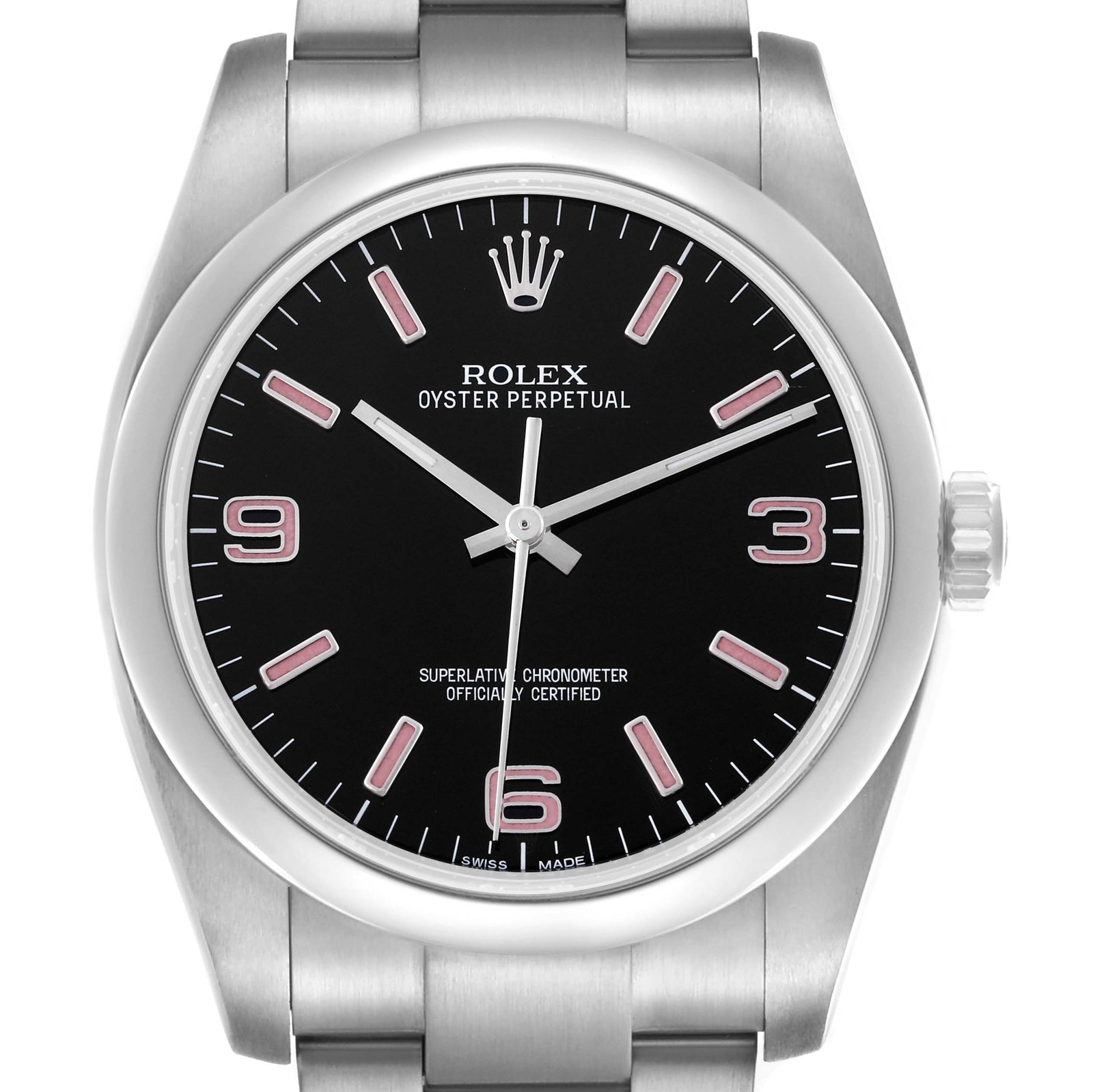 Rolex Oyster Perpetual 36 Pink Baton Black Dial Steel Mens Watch 116000: Rolex Oyster Perpetual 36 Pink Baton Black Dial Steel Mens Watch 116000 SKU no: RBJ68260 Brand: Rolex Model Name: Rolex Oyster Perpetual 36 Pink Baton Black Dial Steel Mens Watch 116000 Model Number: