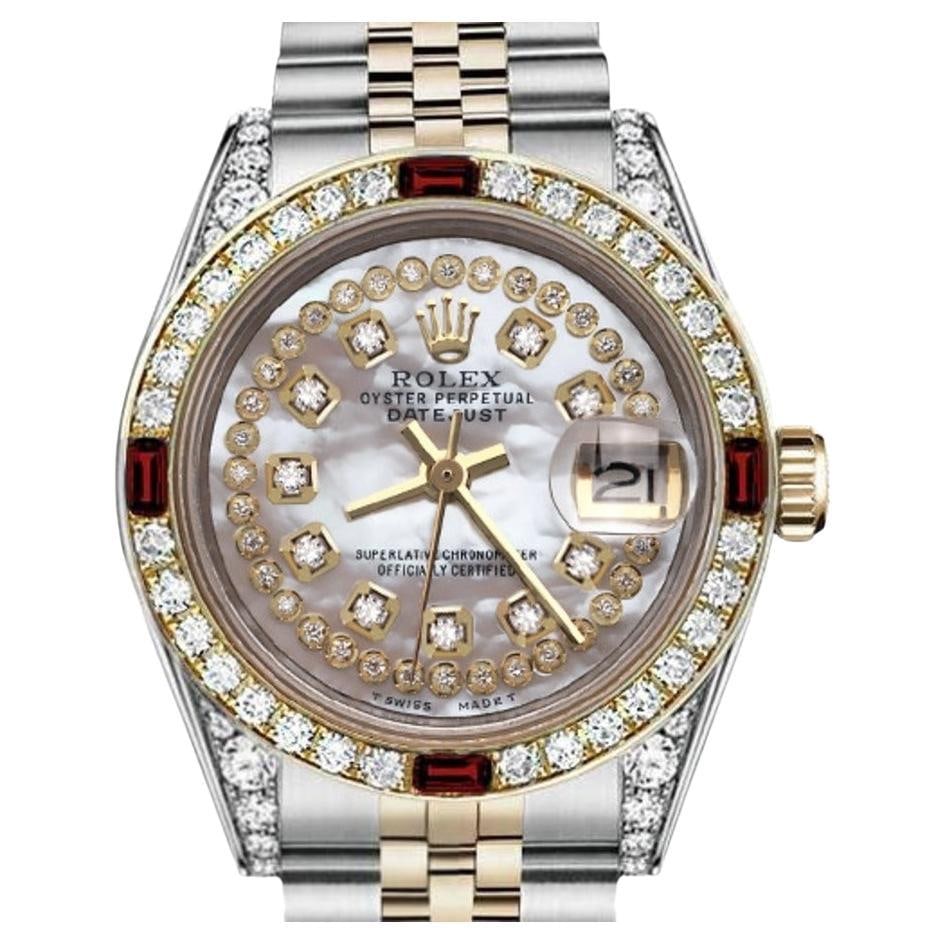 Rolex Datejust Ladies 69173 Two Tone Jubilee White MOP String Diamond Dial Watch: Rolex Datejust Ladies 69173 Two Tone Jubilee White MOP String Diamond Dial Watch Brand: Rolex Design: Datejust WatchDatejust Collection Case Material: Gold, Stainless Steel Stone: Diamond Stone Cut: R