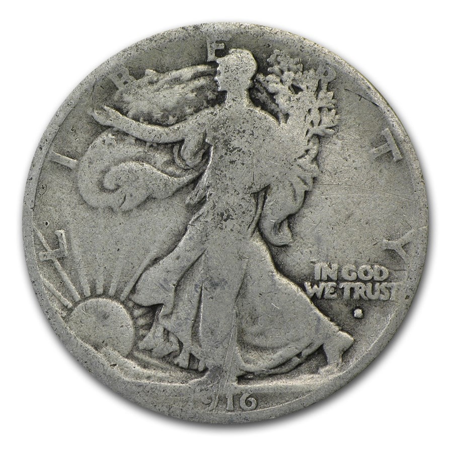 1916-S Walking Liberty Half Dollar AG: 1916-S Walking Liberty Half Dollar AG SKU no: RBJ15226 Year: 1916 Grade: Almost Good Grade Service: None Denomination: $0.50 Mint Mark: S - San Francisco Metal Content: 0.3575 troy oz