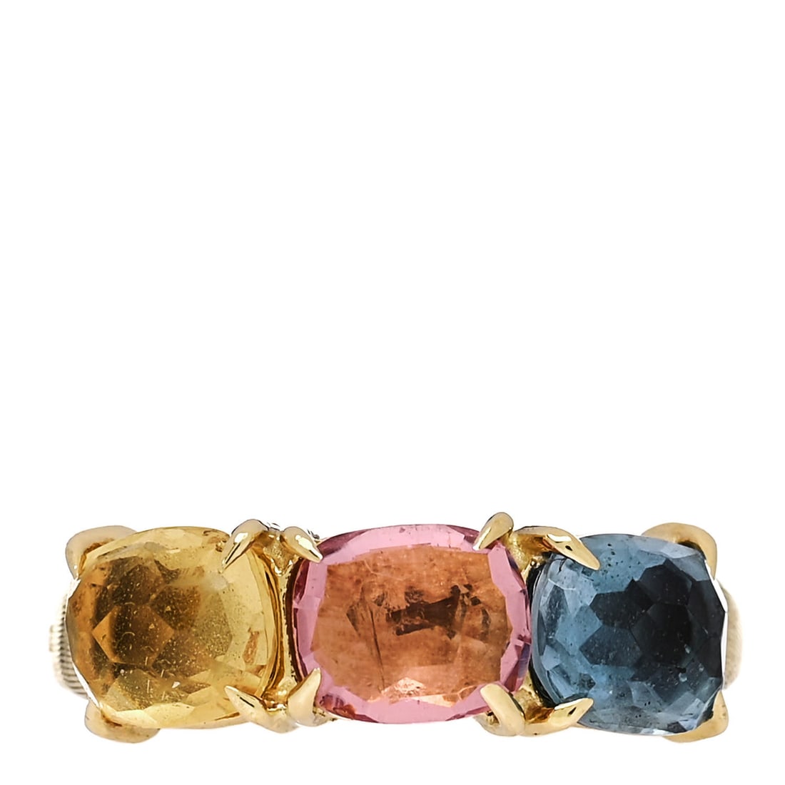 Marco Bicego 18K Yellow Gold Citrine Tourmaline Topaz Murano Trilogy Ring 49 4.75: Marco Bicego 18K Yellow Gold Citrine Tourmaline Topaz Murano Trilogy Ring 49 4.75 Brand: MARCO BICEGO Condition: Shows Wear Condition Details: Hardware: Scratch(es), , Pouch, Due to grading limitation