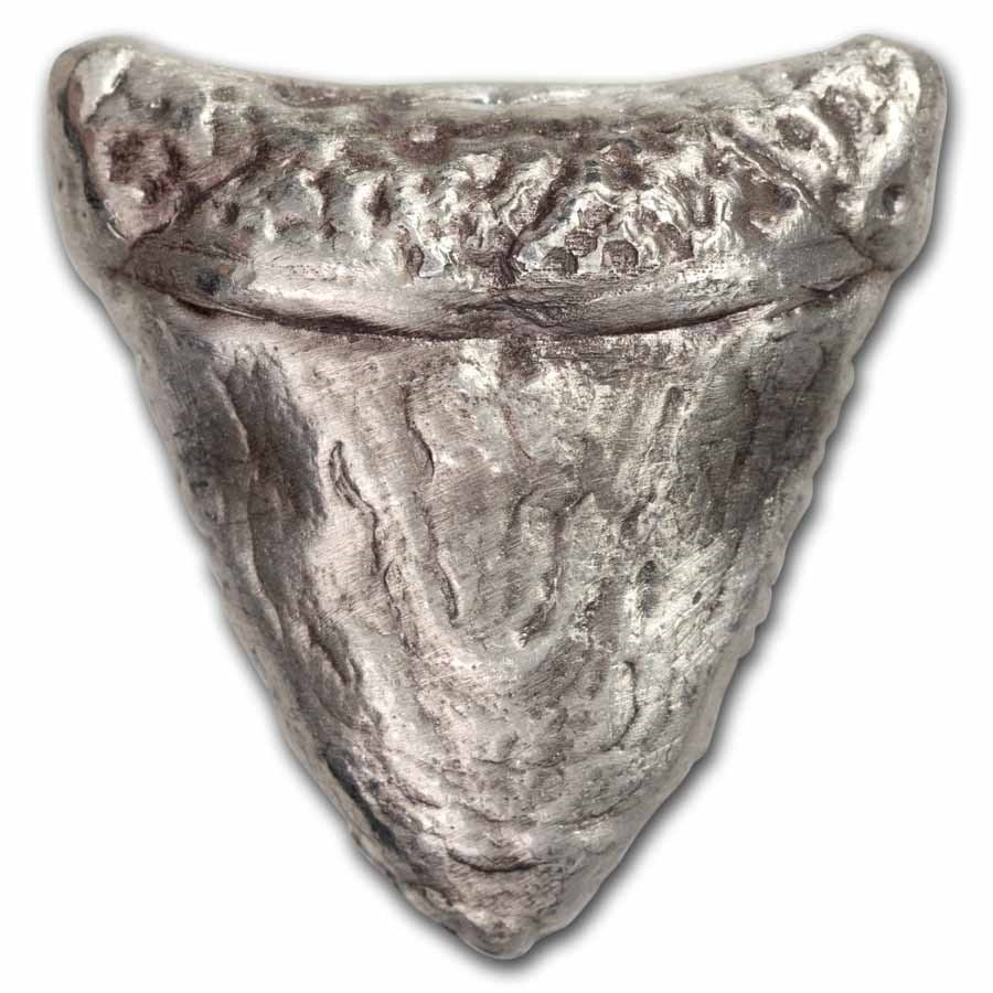 2 oz Hand Poured Silver - Shark Tooth: 2 oz Hand Poured Silver - Shark Tooth SKU no: RBJ284751 Grade: None Grade Service: None Mint Mark: N/A - Not Available Metal Content: 2 troy oz Purity: .999 Thickness: Varies mm