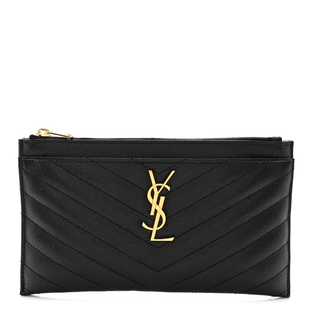 Saint Laurent Grain De Poudre Chevron Monogram Bill Pouch Black: Saint Laurent Grain De Poudre Chevron Monogram Bill Pouch Black Brand: SAINT LAURENT Condition: Shows Wear Condition Details: Exterior: Edge wear, marks, faint corner wear, Hardware: Scratch(es), Inte