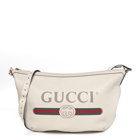 Gucci Grained Calfskin Logo Half Moon Hobo White