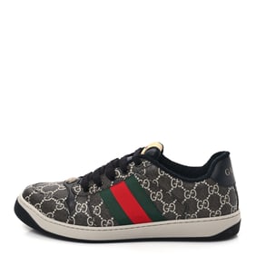 Gucci GG Supereme Monogram Miro Soft Calfskin Web Mens Screener Sneakers 8 Black Grey Sky