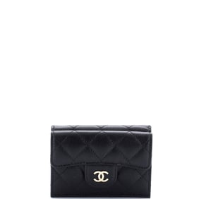Chanel Trifold Classic Flap Wallet Quilted Caviar Small