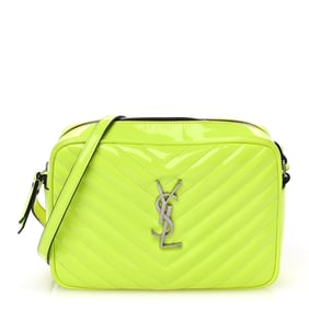 Saint Laurent Patent Calfskin Matelasse Monogram Lou Camera Bag Neon Yellow
