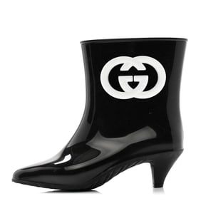 Gucci Rubber Womens Interlocking G Ankle Boot Pumps 37 Black Great White