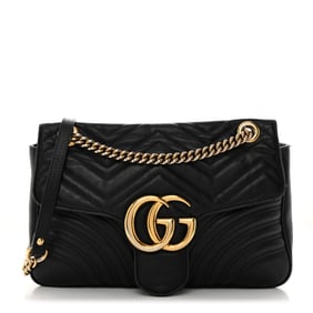 Gucci Calfskin Matelasse Medium GG Marmont Shoulder Bag Black