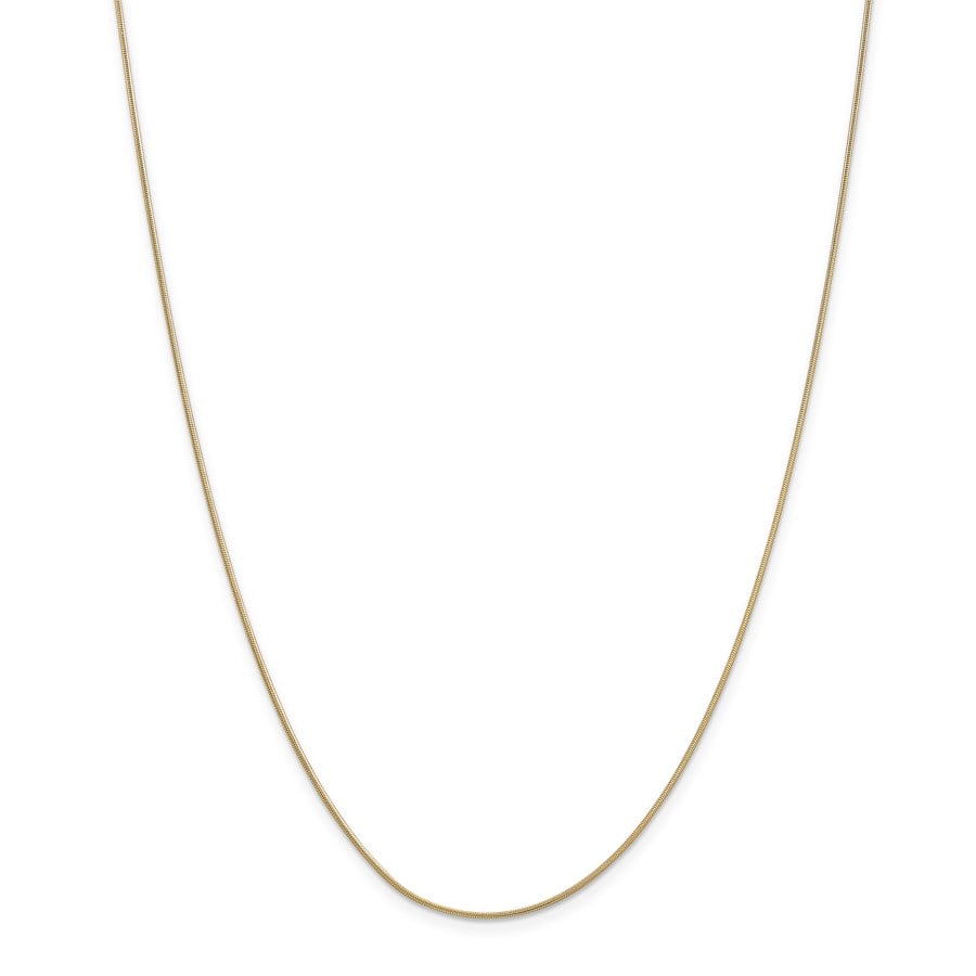 14k Gold .90 mm Round Snake Chain Necklace - 20 in.: 14k Gold .90 mm Round Snake Chain Necklace - 20 in. SKU no: RBJ165121 Metal: Gold Purity: 14k Finish: Polished Length Of Item: 20 in Chain Type: Snake Chain Length: 20 in Chain W