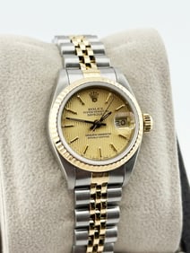Rolex Ladies Datejust 69173 Champagne Tapestry Dial 18K Yellow Gold Steel 26mm