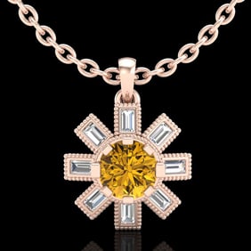 1.33 ctw Intense Fancy Yellow Diamond Art Deco Necklace 18k Rose Gold