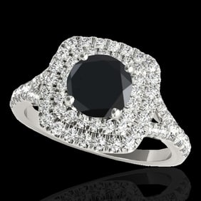 1.6 ctw Certified VS Black Diamond Solitaire Halo Ring 10k White Gold
