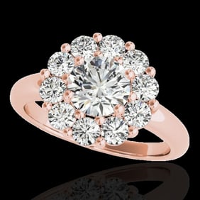 2.09 ctw Certified Diamond Solitaire Halo Ring 10k Rose Gold