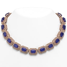137.65 ctw Sapphire & Diamond Victorian Necklace 14K Rose Gold