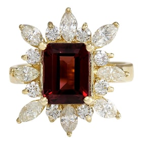 Tourmaline Diamond Ring 14K Yellow Gold