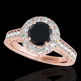 1.7 ctw Certified VS Black Diamond Solitaire Halo Ring 10k Rose Gold