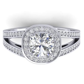 1.5 ctw Cushion Certified VS/SI Diamond Art Deco Ring 14k White Gold