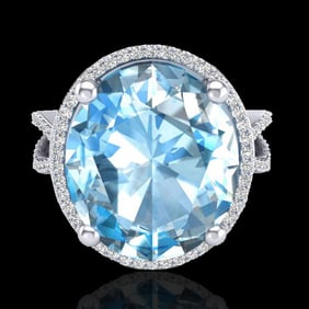 12 ctw Sky Blue Topaz & Micro Pave VS/SI Diamond Ring 18k White Gold