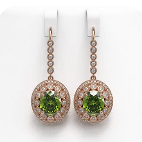 15.02 ctw Tourmaline & Diamond Victorian Earrings 14K Rose Gold