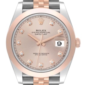 Rolex Datejust 41 Steel Rose Gold Diamond Dial Mens Watch 126301 Box Card