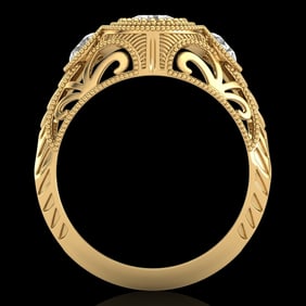 1.06 ctw VS/SI Diamond Solitaire Art Deco 3 Stone Ring 18k Yellow Gold