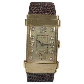 Hamilton Yellow Gold and Diamond Set 1940s Top Hat Wristwatch