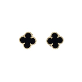 Van Cleef & Arpels Sweet Alhambra Stud Earrings 18K Yellow Gold and Onyx