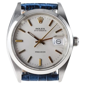 Rolex Steel Oysterdate with Rare Factory Original Silvered Dial and Gilt Markers