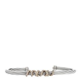 David Yurman Sterling Silver 18K Yellow Gold Diamond 4mm Helena Station Bracelet