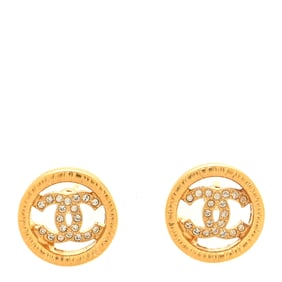 Chanel Metal Crystal Textured CC Round Earrings Gold