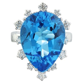 Topaz Diamond Ring Crafted 14K White Gold