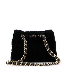 Chanel CC Bar Chain Handle Shopping Tote Quilted Shearling Small