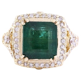 Emerald Diamond Ring 14K Yellow Gold