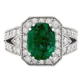 Emerald Diamond Ring 14K White Gold