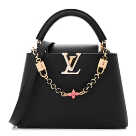 Louis Vuitton Taurillon Enamel Flower Padlock Chain Capucines BB Black