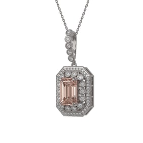 6.05 ctw Morganite & Diamond Victorian Necklace 14K White Gold